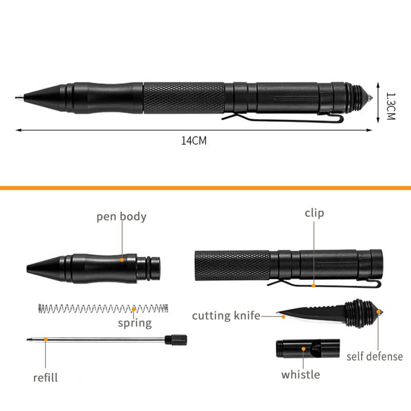 UZI Tactical Pen with Glass Breaker Tip and LED Flashlight in